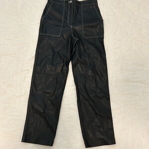 White Stitch Black Leather Pants- MOVING NEED GONE